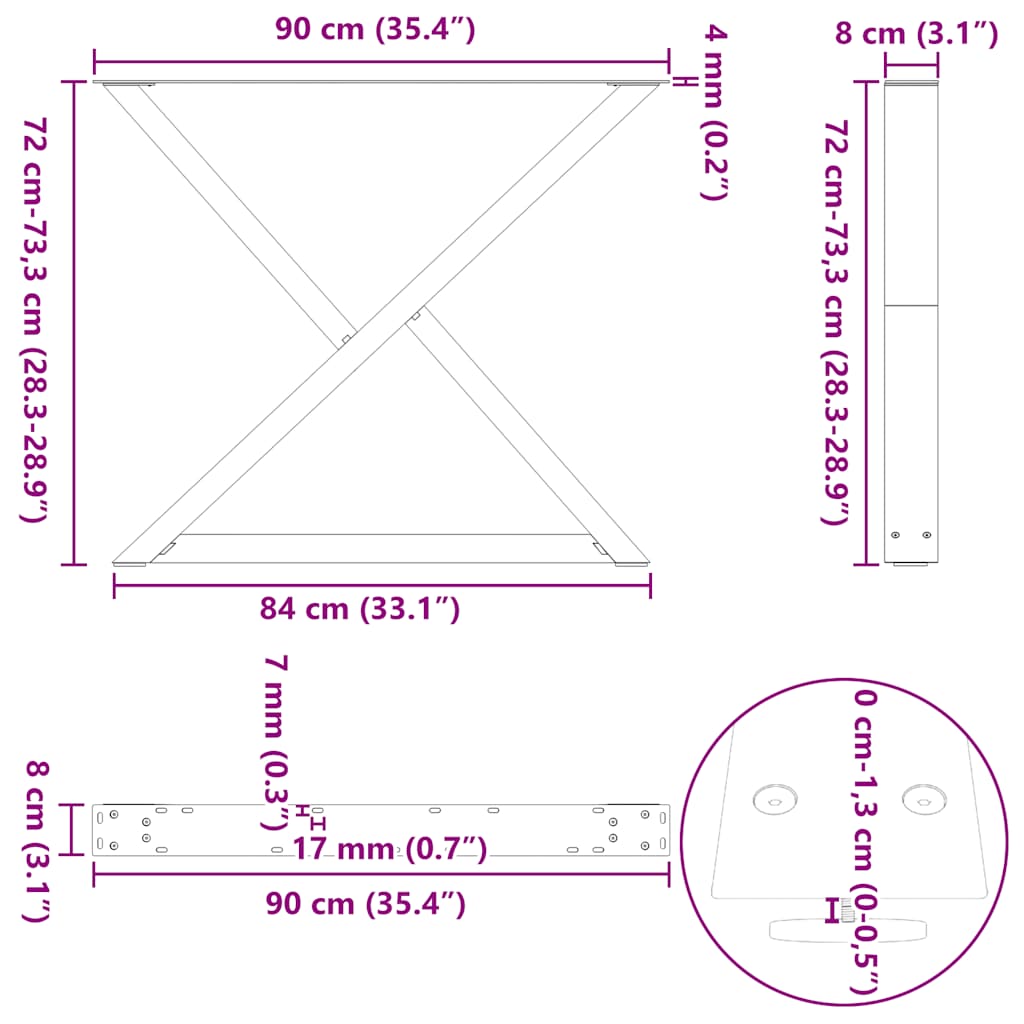 Dining Table Legs 2 pcs Anthracite 90x(72-73.3) cm Steel
