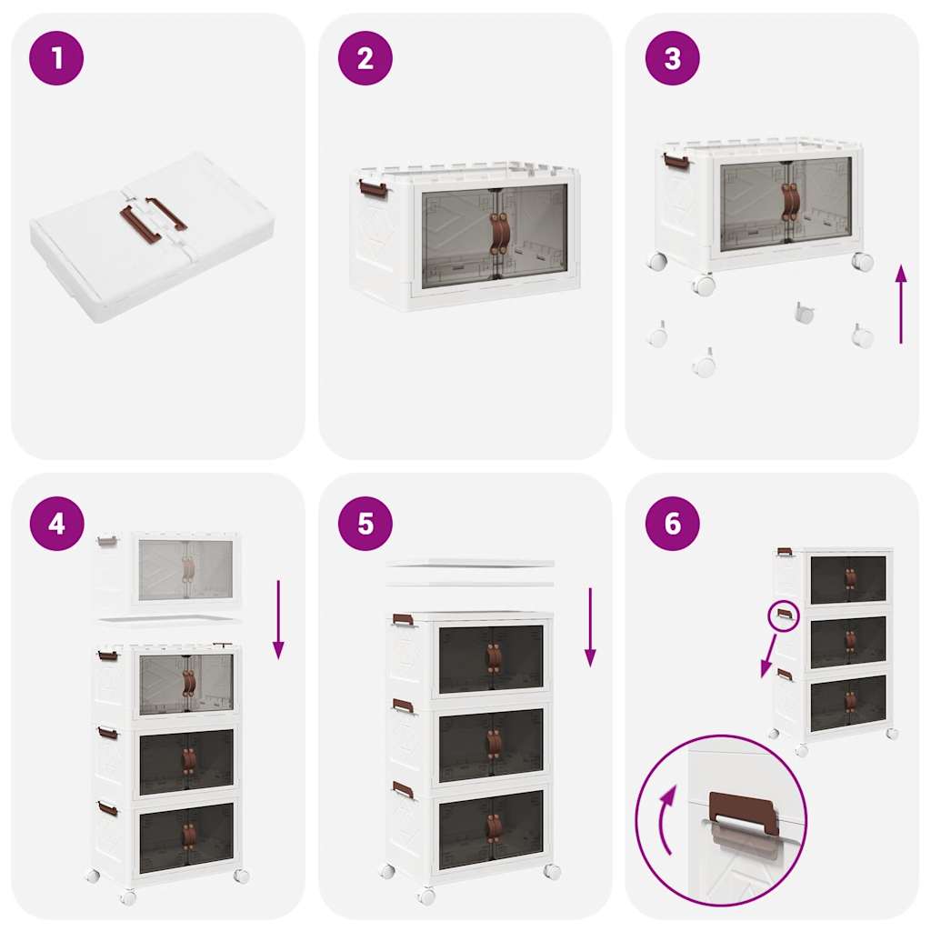 Stackable Storage Box with Wheels 3-Tier 28 L 48,5x29,5x86 cm