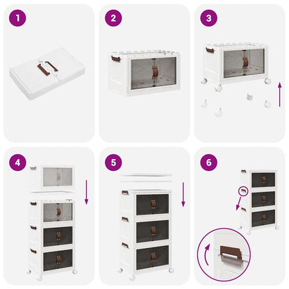 Stackable Storage Box with Wheels 3-Tier 28 L 48,5x29,5x86 cm