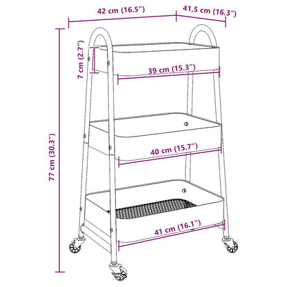 Storage Trolley 3-Tier White 42x41.5x77 cm Steel
