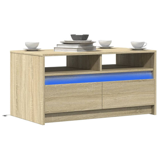 Coffee Table with LED Lights Sonoma Oak Engineered Wood
