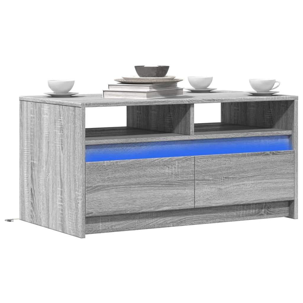 Coffee Table with LED Lights Grey Sonoma Engineered Wood