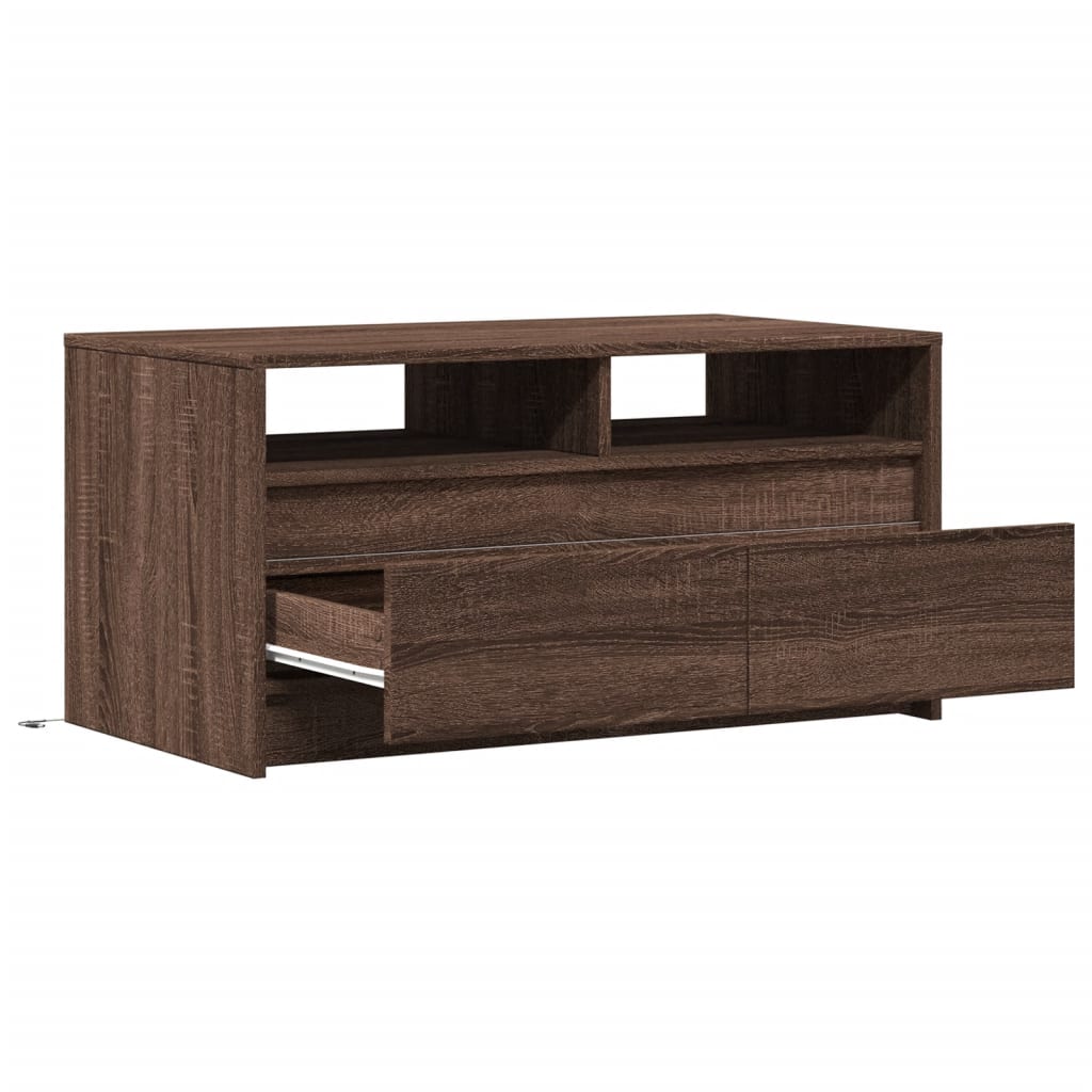 Coffee Table with LED Lights Brown Oak Engineered Wood