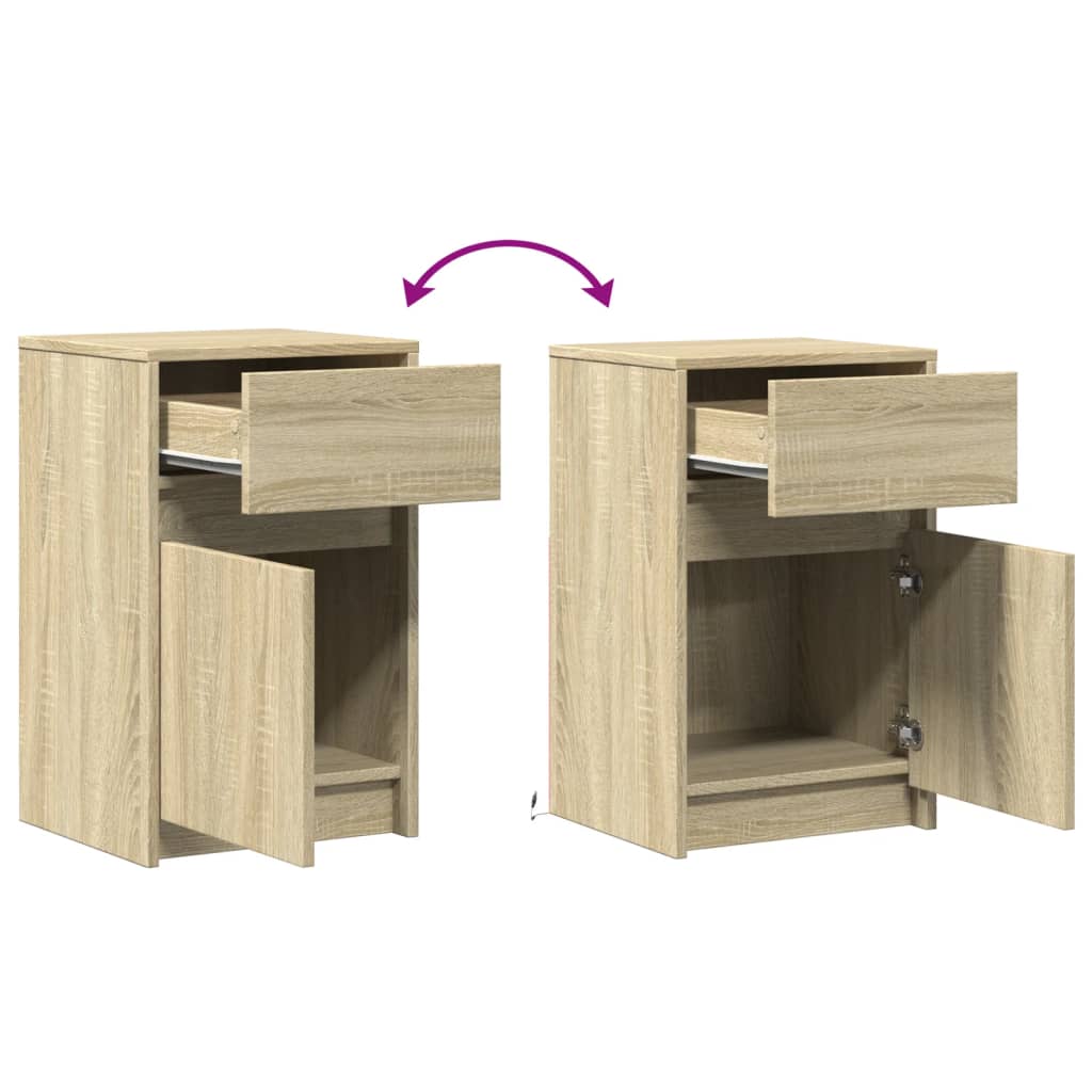 Bedside Cabinet with LED Lights Sonoma Oak Engineered Wood
