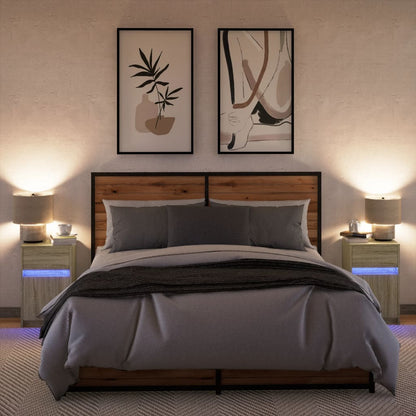 Bedside Cabinets with LED Lights 2 pcs Sonoma Oak Engineered Wood