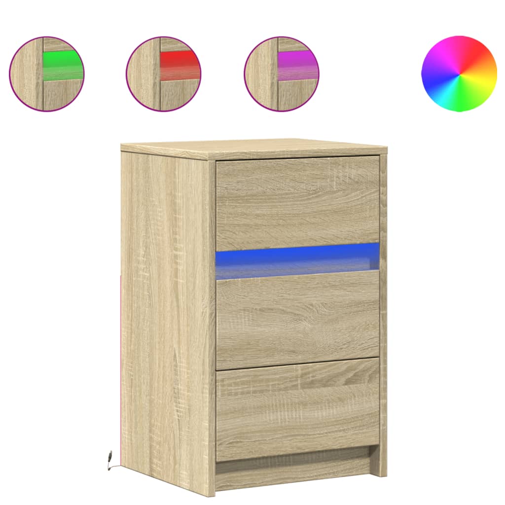Bedside Cabinet with LED Lights Sonoma Oak Engineered Wood
