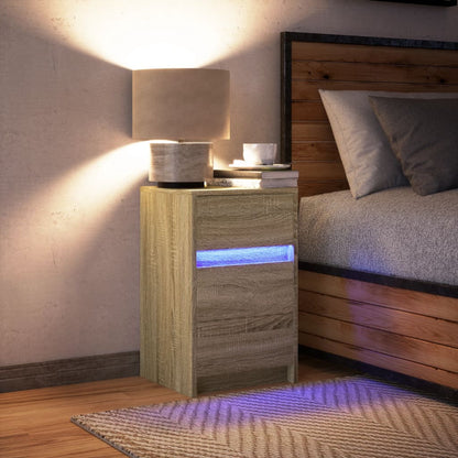 Bedside Cabinet with LED Lights Sonoma Oak Engineered Wood