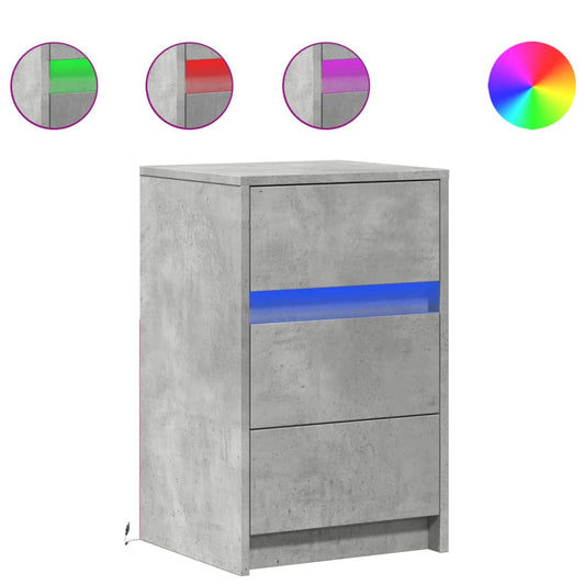 Bedside Cabinet with LED Lights Concrete Grey Engineered Wood