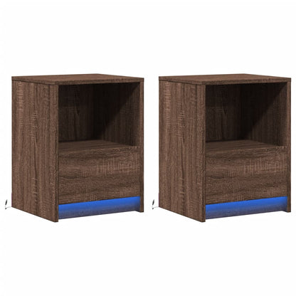 Bedside Cabinets with LED Lights 2 pcs Brown Oak Engineered Wood