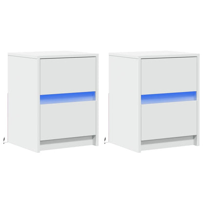 Bedside Cabinets with LED Lights 2 pcs White Engineered Wood