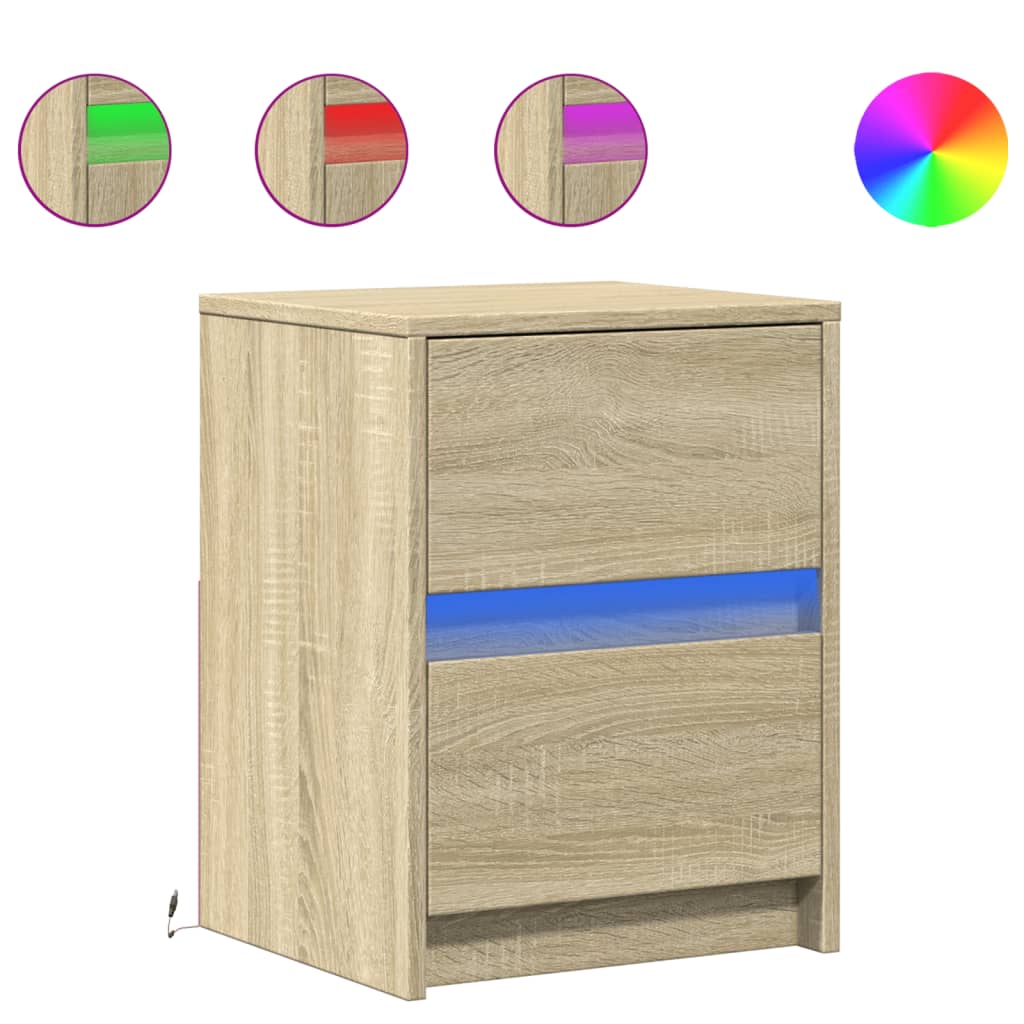 Bedside Cabinets with LED Lights 2 pcs Sonoma Oak