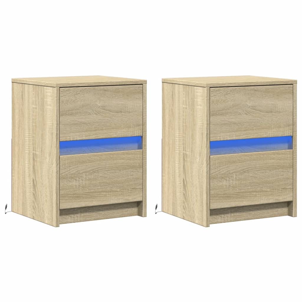 Bedside Cabinets with LED Lights 2 pcs Sonoma Oak