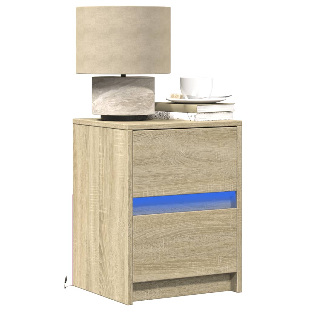 Bedside Cabinets with LED Lights 2 pcs Sonoma Oak