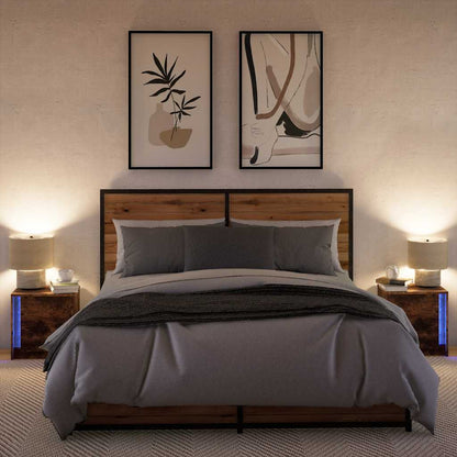 Bedside Cabinets with LED Lights 2 pcs Smoked Oak Engineered Wood