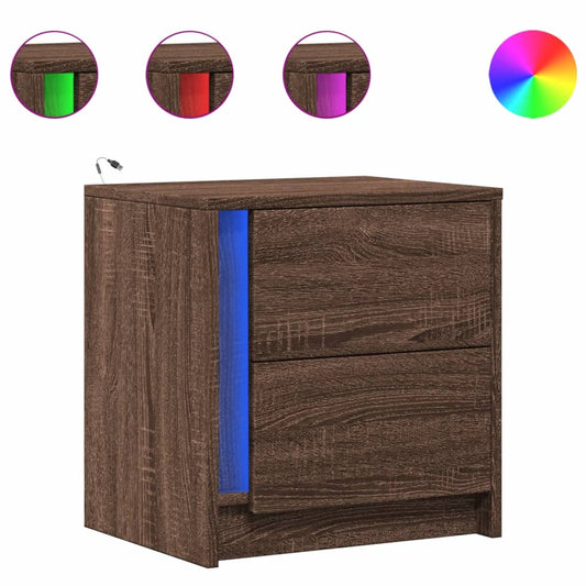 Bedside Cabinets with LED Lights 2 pcs Brown Oak