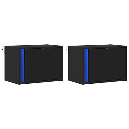 Wall-mounted Bedside Cabinets with LED Lights 2 pcs Black