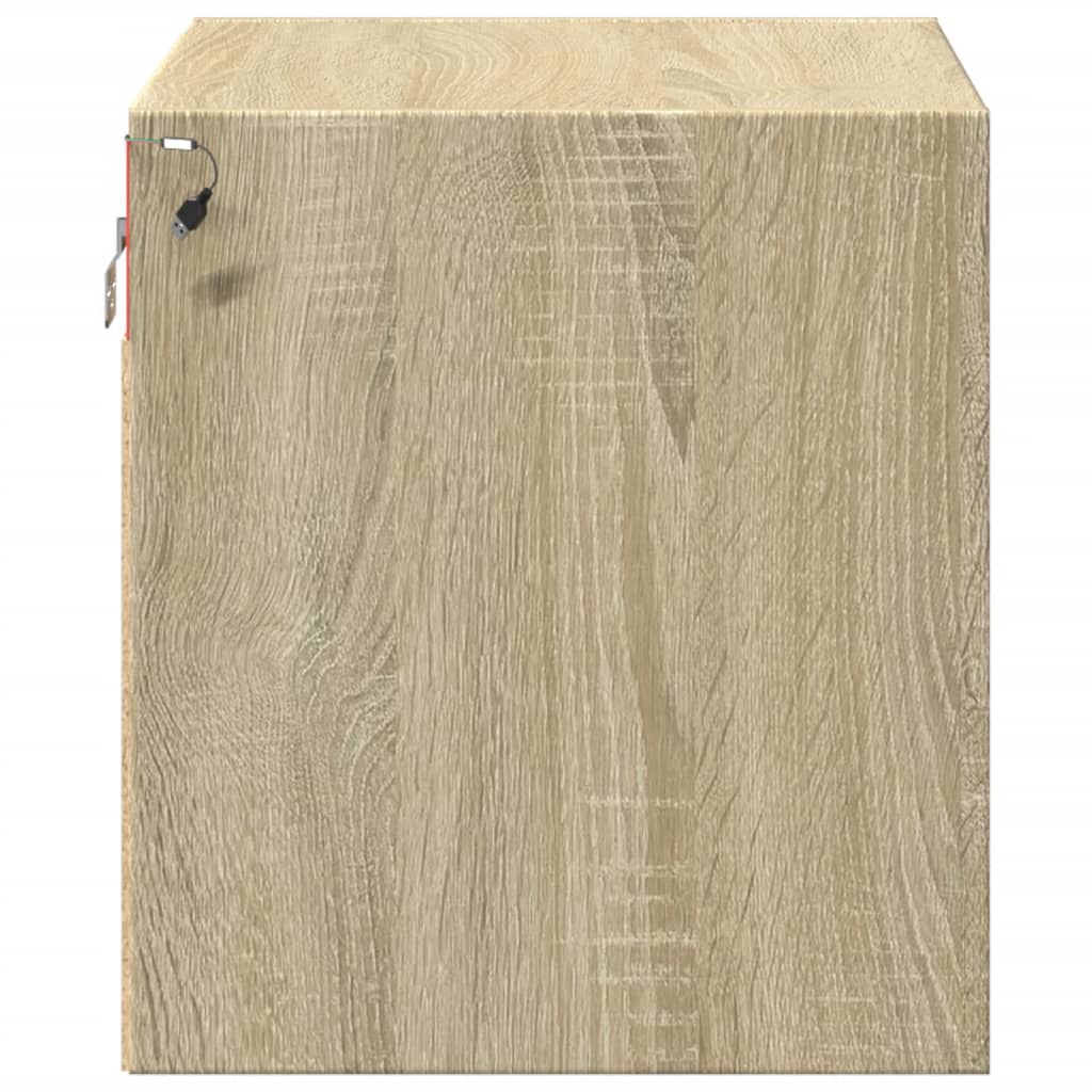 Wall-mounted Bedside Cabinets with LED Lights 2 pcs Sonoma Oak