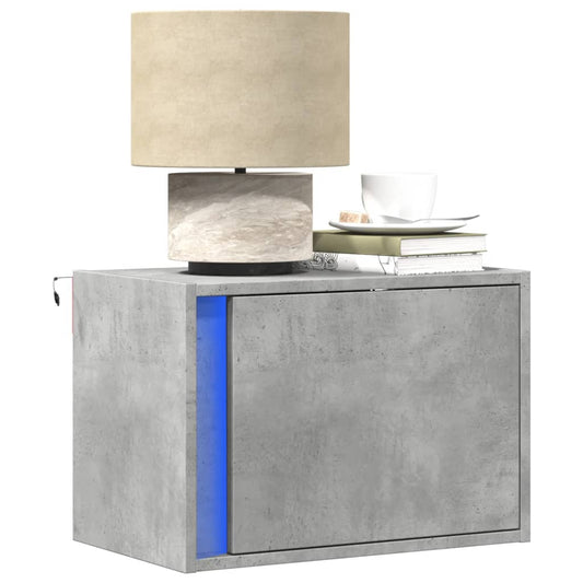Wall-mounted Bedside Cabinets with LED 2 pcs Concrete Grey