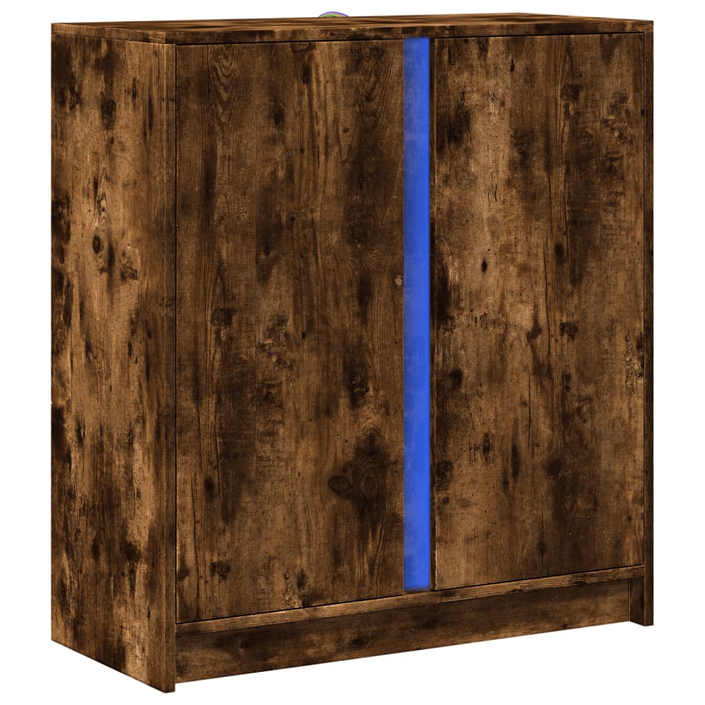 Sideboard with LED Smoked Oak 77x34x85 cm Engineered Wood