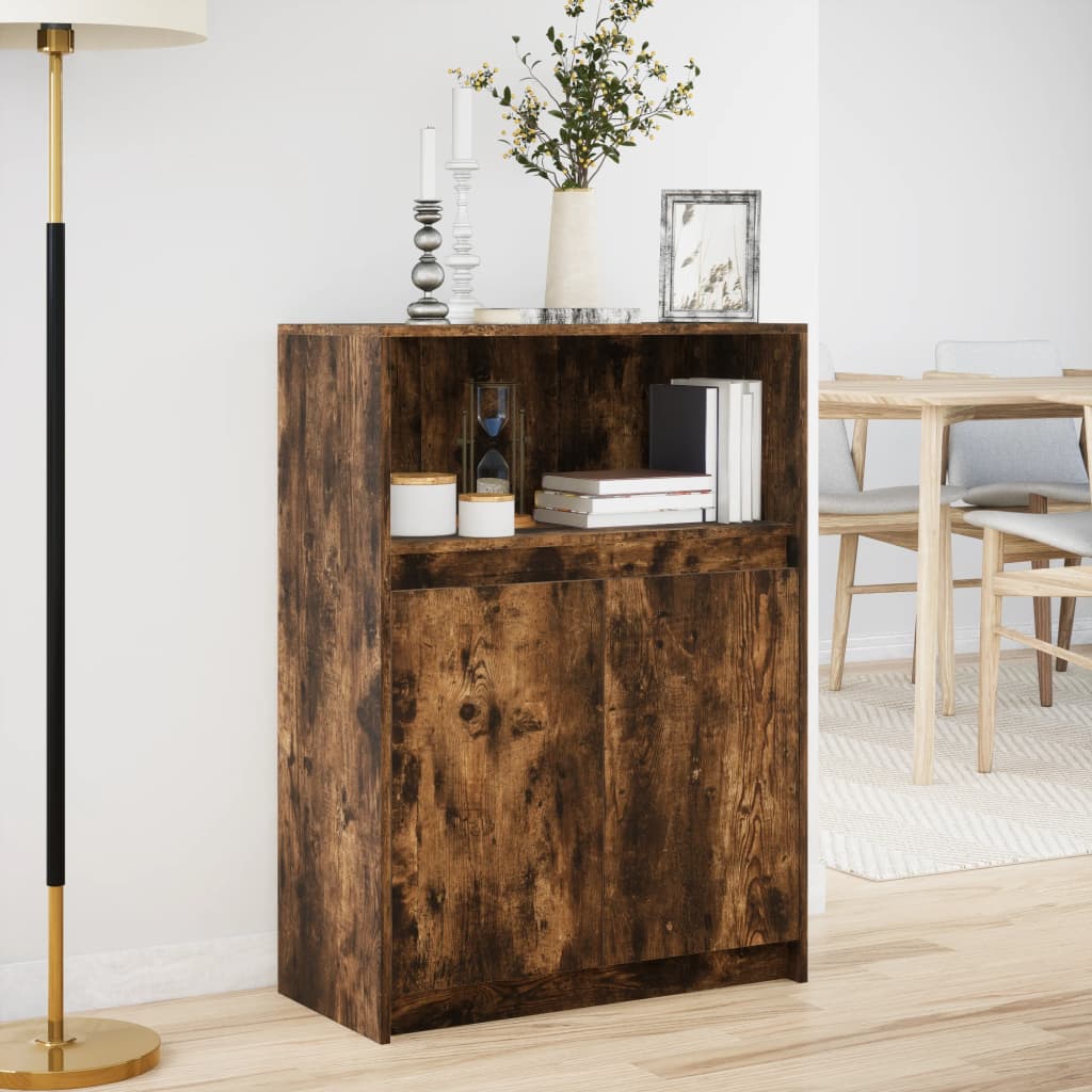 Sideboard with LED Smoked Oak 72x34x100 cm Engineered Wood
