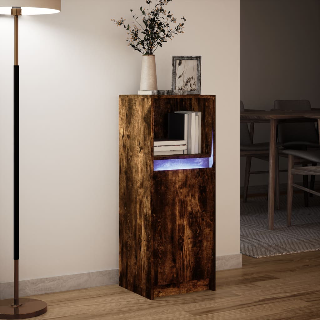 Sideboard with LED Smoked Oak 38x34x100 cm Engineered Wood