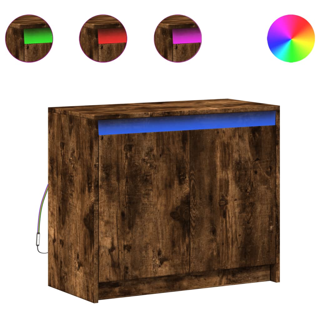 Sideboard with LED Smoked Oak 72x34x61 cm Engineered Wood