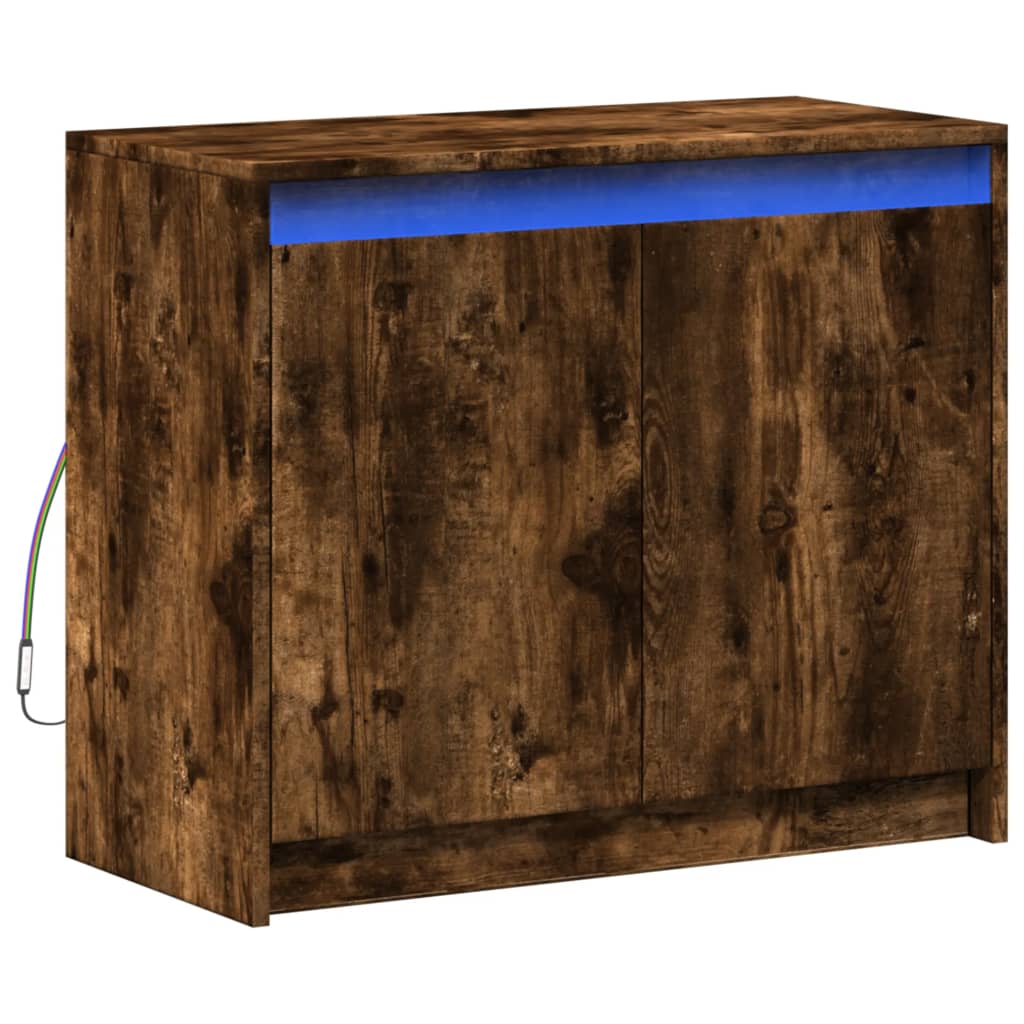 Sideboard with LED Smoked Oak 72x34x61 cm Engineered Wood