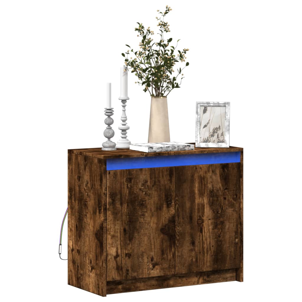 Sideboard with LED Smoked Oak 72x34x61 cm Engineered Wood