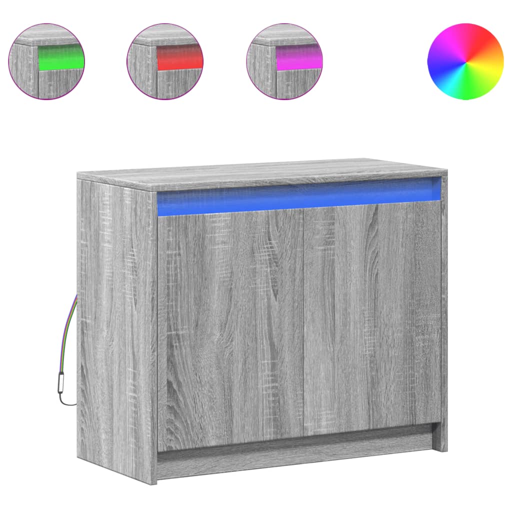 Sideboard with LED Grey Sonoma 72x34x61 cm Engineered Wood