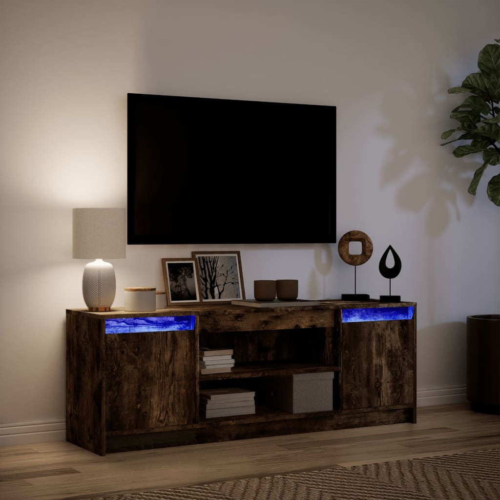 TV Cabinet with LED Smoked Oak 139,5x34x50 cm Engineered Wood