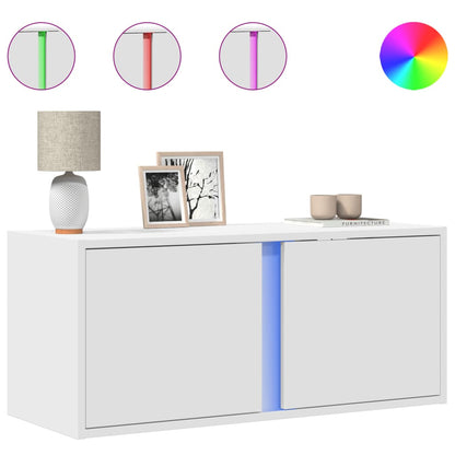 TV Wall Cabinet with LED Lights White 80x31x35 cm