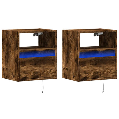 TV Wall Cabinets with LED Lights 2 pcs Smoked Oak 41x31x45 cm