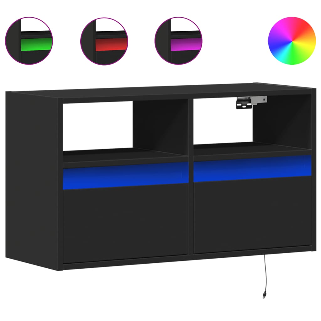 TV Wall Cabinet with LED Lights Black 80x31x45 cm