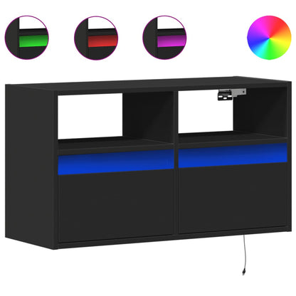 TV Wall Cabinet with LED Lights Black 80x31x45 cm