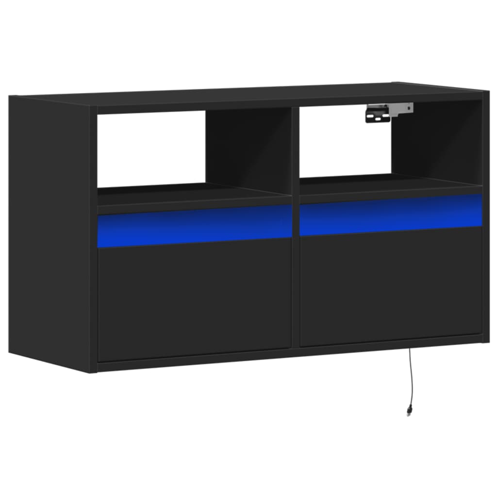 TV Wall Cabinet with LED Lights Black 80x31x45 cm