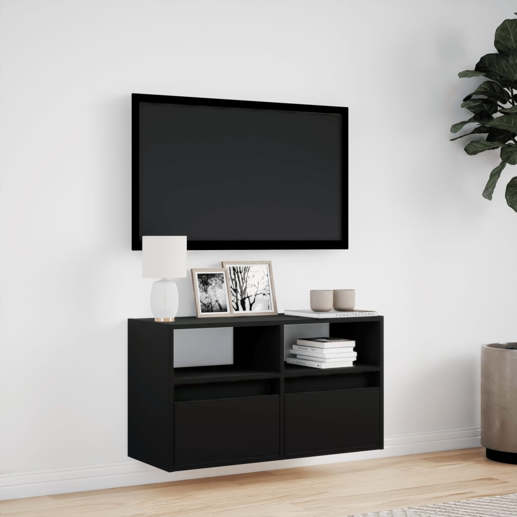 TV Wall Cabinet with LED Lights Black 80x31x45 cm