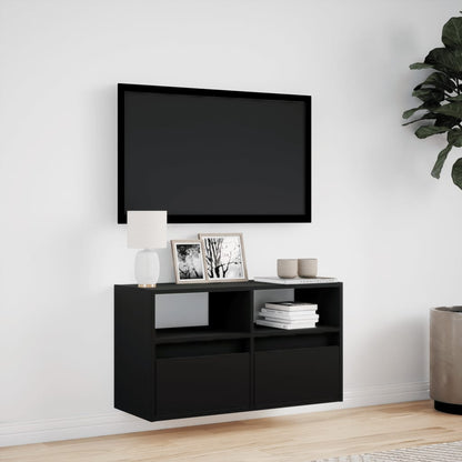 TV Wall Cabinet with LED Lights Black 80x31x45 cm