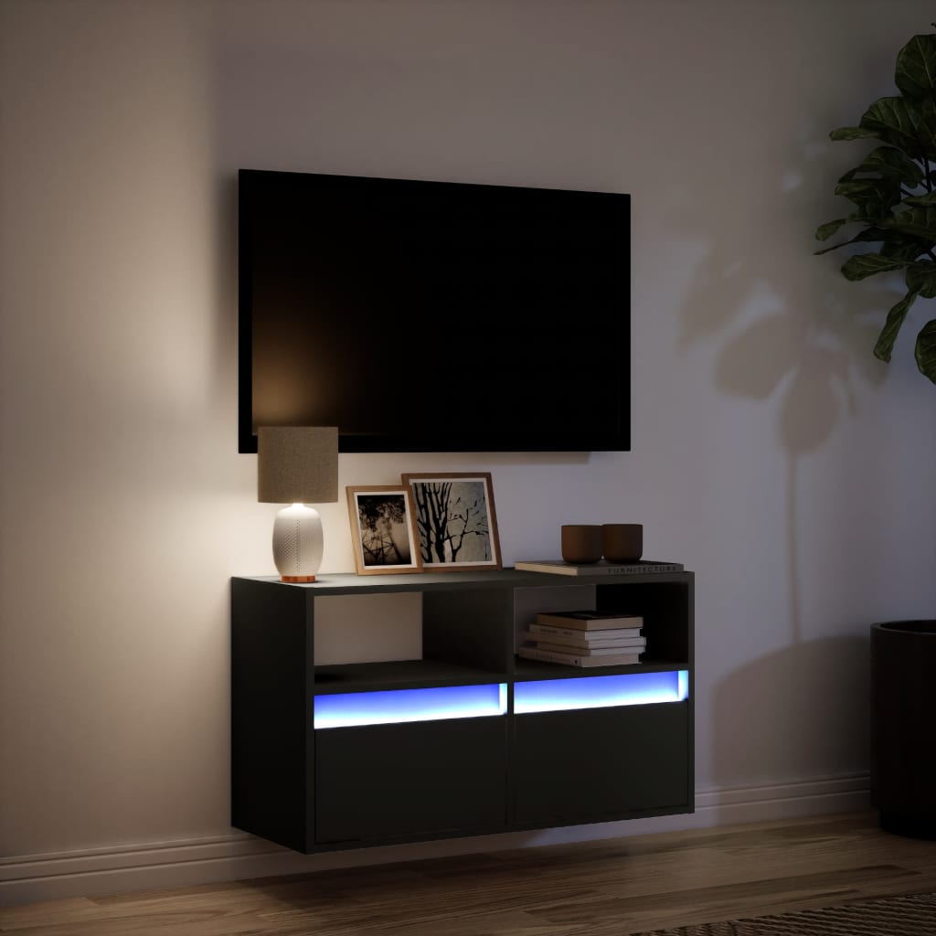TV Wall Cabinet with LED Lights Black 80x31x45 cm