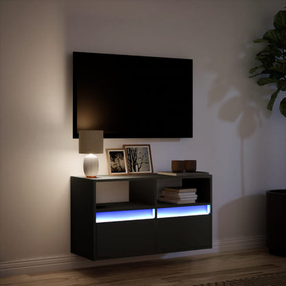 TV Wall Cabinet with LED Lights Black 80x31x45 cm