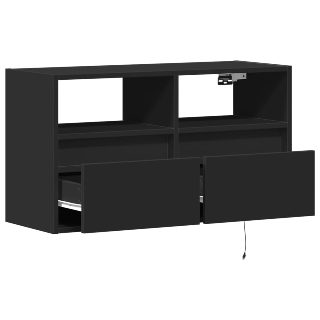 TV Wall Cabinet with LED Lights Black 80x31x45 cm
