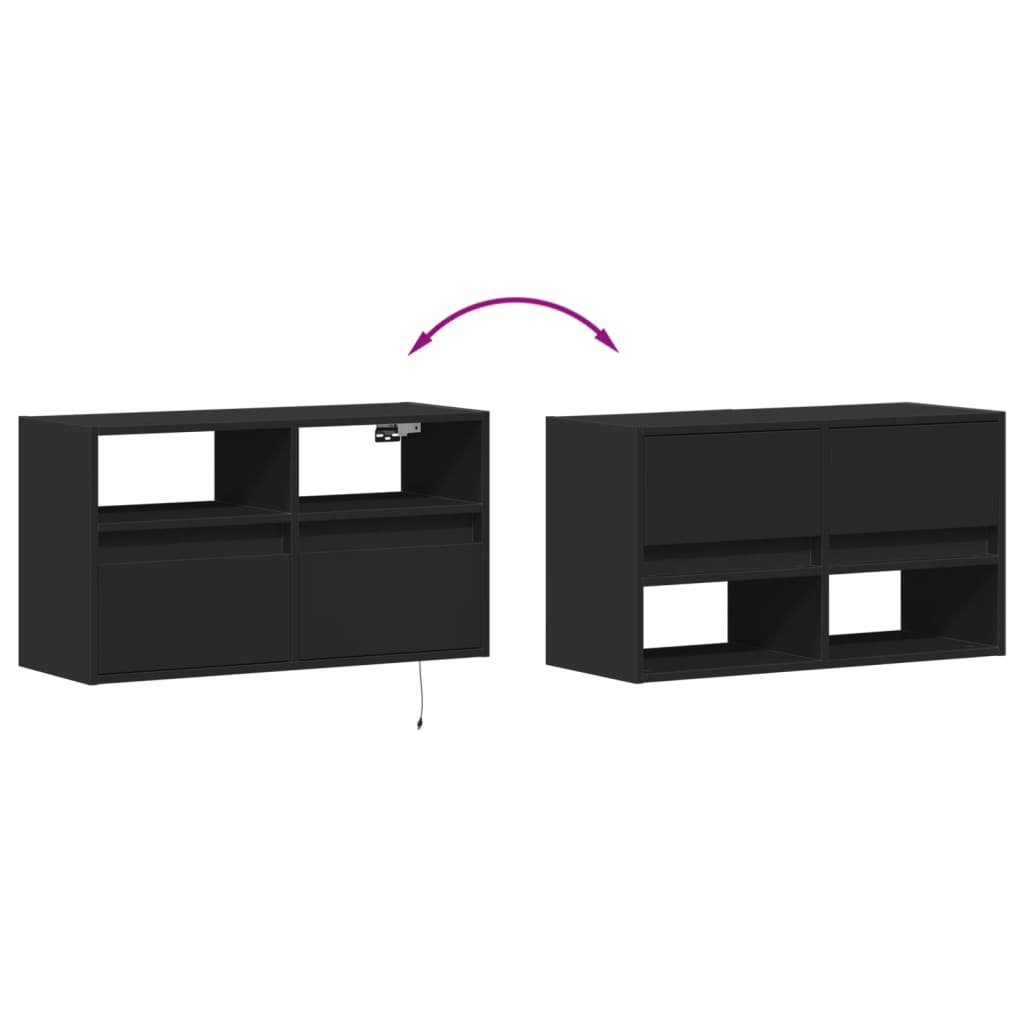 TV Wall Cabinet with LED Lights Black 80x31x45 cm