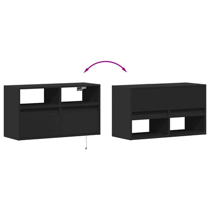 TV Wall Cabinet with LED Lights Black 80x31x45 cm