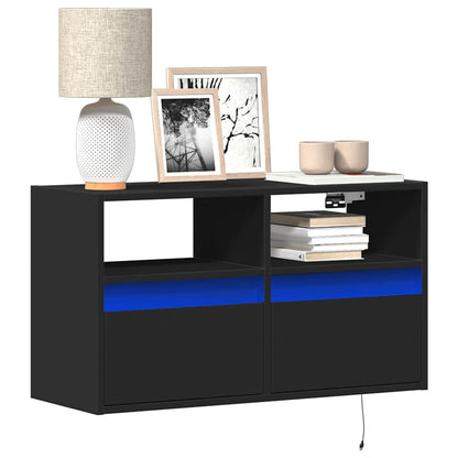 TV Wall Cabinet with LED Lights Black 80x31x45 cm
