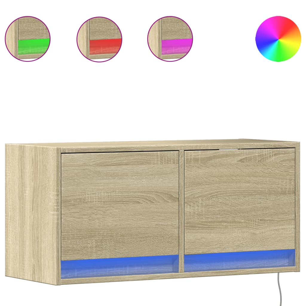 TV Wall Cabinet with LED Lights Sonoma Oak 80x31x38 cm