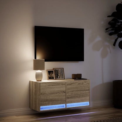 TV Wall Cabinet with LED Lights Sonoma Oak 80x31x38 cm