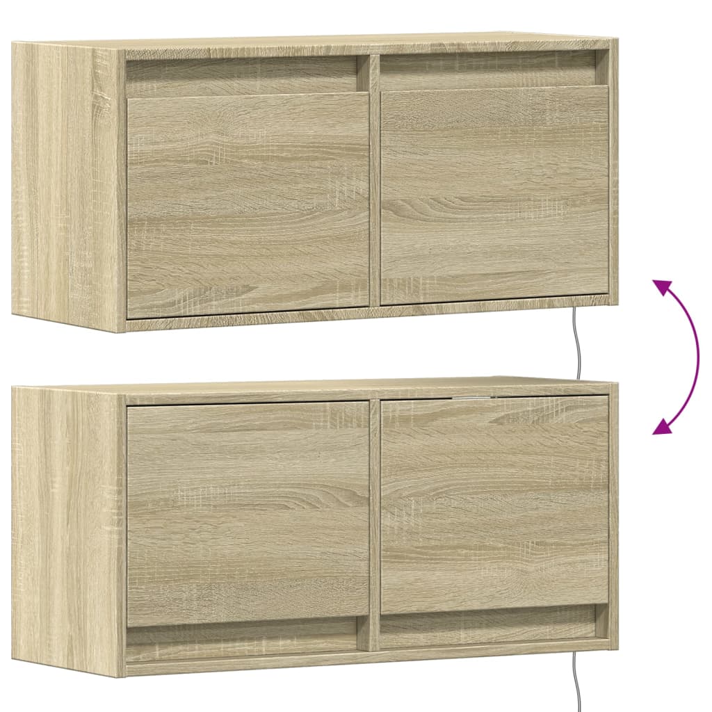 TV Wall Cabinet with LED Lights Sonoma Oak 80x31x38 cm