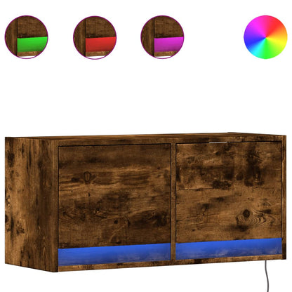 TV Wall Cabinet with LED Lights Smoked Oak 80x31x38 cm