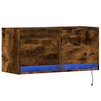 TV Wall Cabinet with LED Lights Smoked Oak 80x31x38 cm