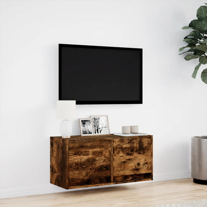 TV Wall Cabinet with LED Lights Smoked Oak 80x31x38 cm