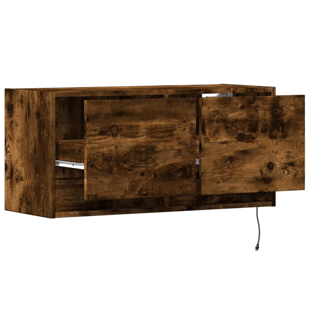 TV Wall Cabinet with LED Lights Smoked Oak 80x31x38 cm